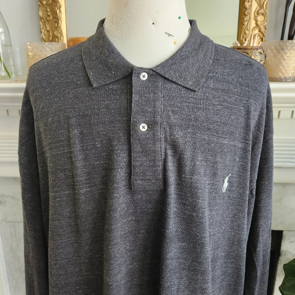Polo Ralph Lauren Gray Polo Shirt Marled Preppy Heritage Long Sleeve Size 4XB